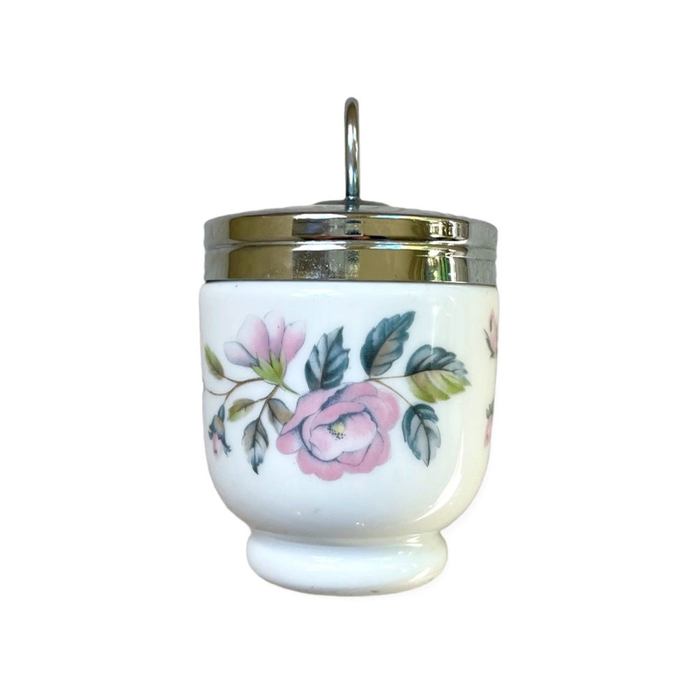 Vintage Royal Worcester Porcelain Egg Coddler In June Garland Pattern Pink Rose